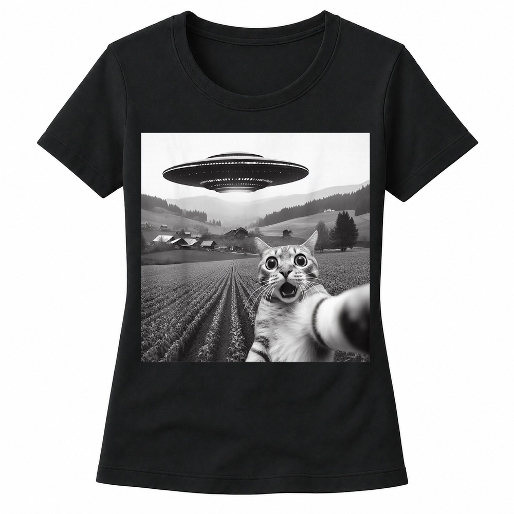 Product Cat Selfie with Alien UFO Funny Cat Gifts for Men Women Kid T Shirt Women's T-shirts