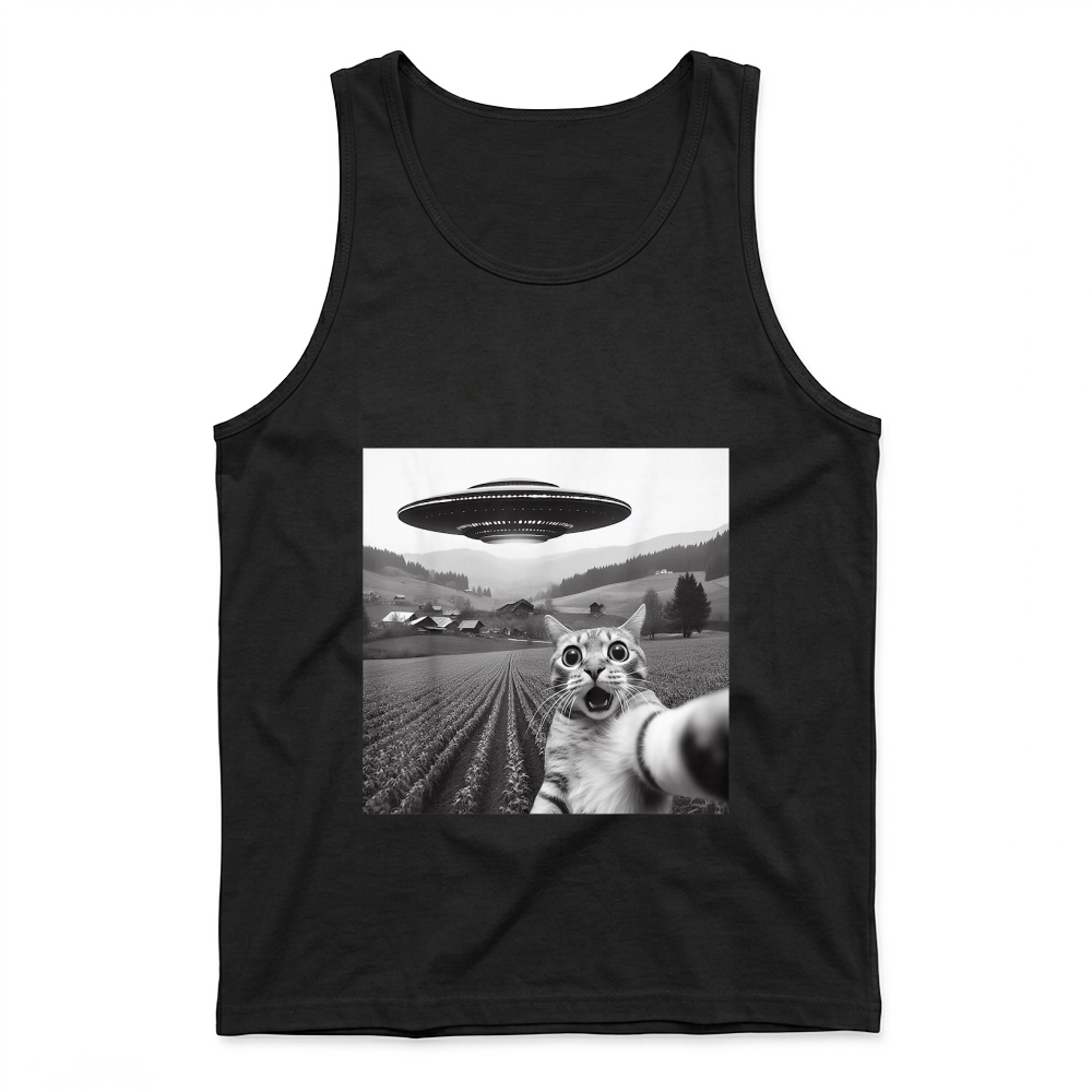 Product Cat Selfie with Alien UFO Funny Cat Gifts for Men Women Kid T Shirt Tank Top