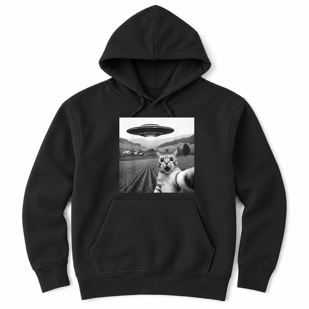 Product Cat Selfie with Alien UFO Funny Cat Gifts for Men Women Kid T Shirt Unisex Hoodie