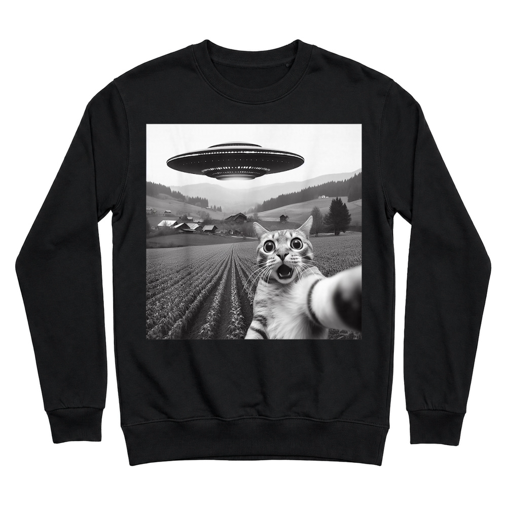 Product Cat Selfie with Alien UFO Funny Cat Gifts for Men Women Kid T Shirt Unisex Sweatshirt