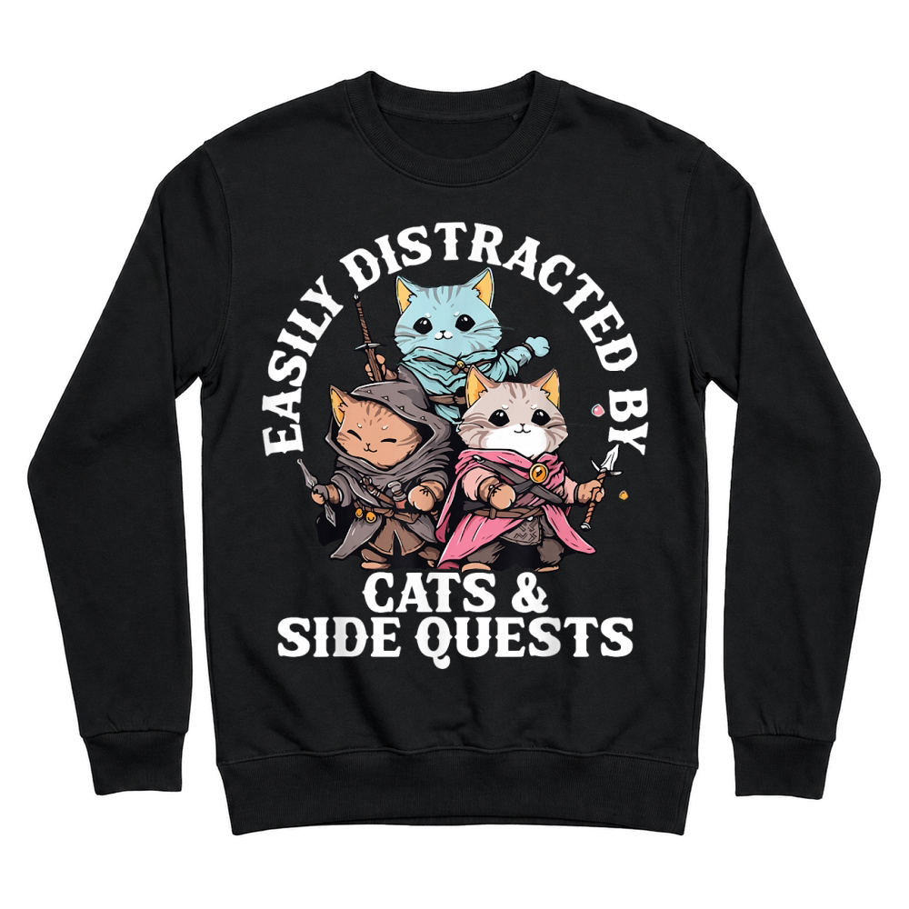 Product Cats Side Quest Distracted Tabletop Funny Unisex Sweatshirt