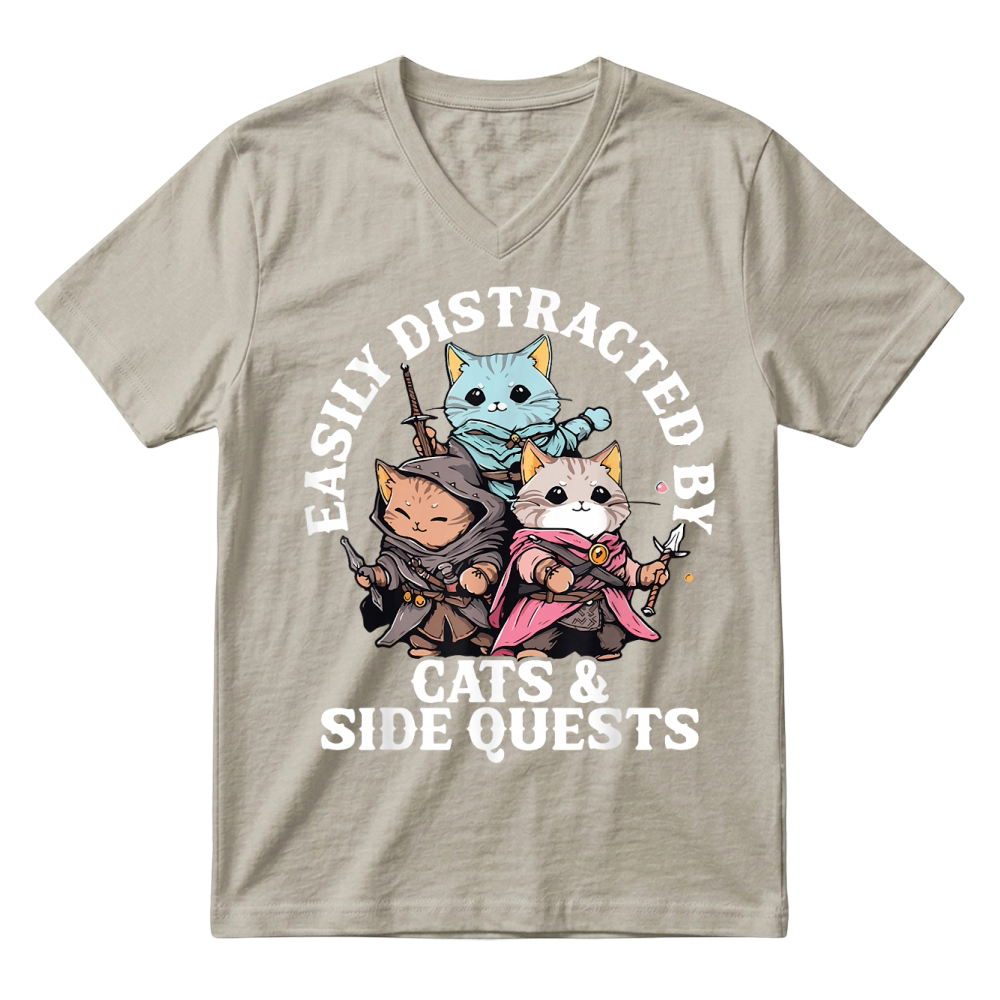 Product Cats Side Quest Distracted Tabletop Funny V-Neck T-shirt