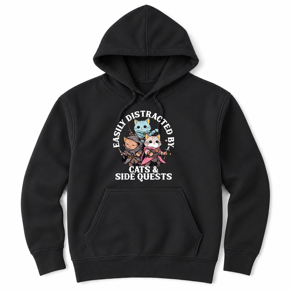 Product Cats Side Quest Distracted Tabletop Funny Unisex Hoodie