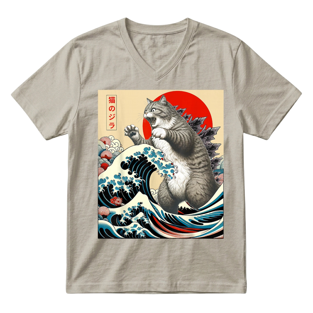 Product Catzilla Cat Japanese Art Funny Cat Gifts for Men Women Kid T Shirt V-Neck T-shirt