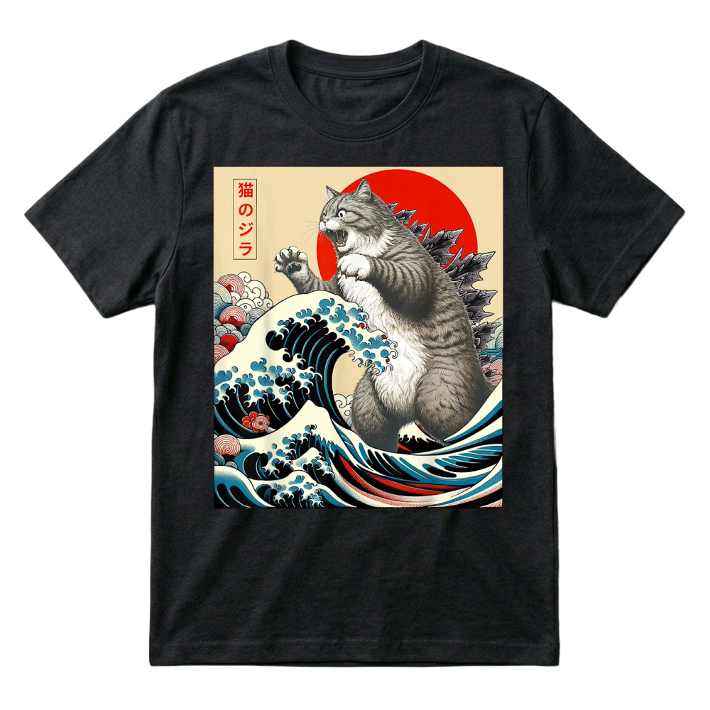 Product Catzilla Cat Japanese Art Funny Cat Gifts for Men Women Kid T Shirt T-Shirt