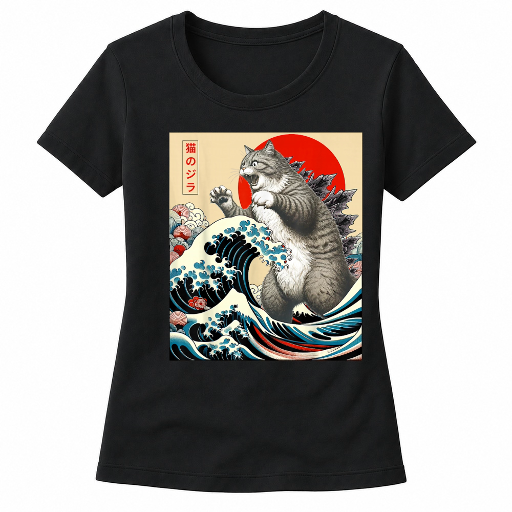 Product Catzilla Cat Japanese Art Funny Cat Gifts for Men Women Kid T Shirt Women's T-shirts