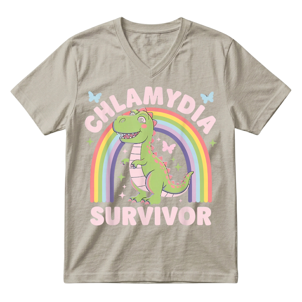 Product Chlamydia Survivor Dinosaur Trex Rainbow Chlamydia T Shirt V-Neck T-shirt