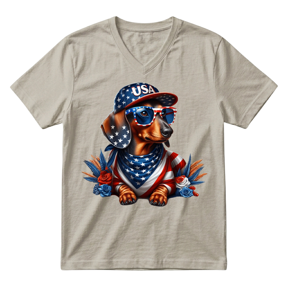 Product Dachshund 4th of July Patriotic Dog Dachshund Fourth of July T Shirt V-Neck T-shirt