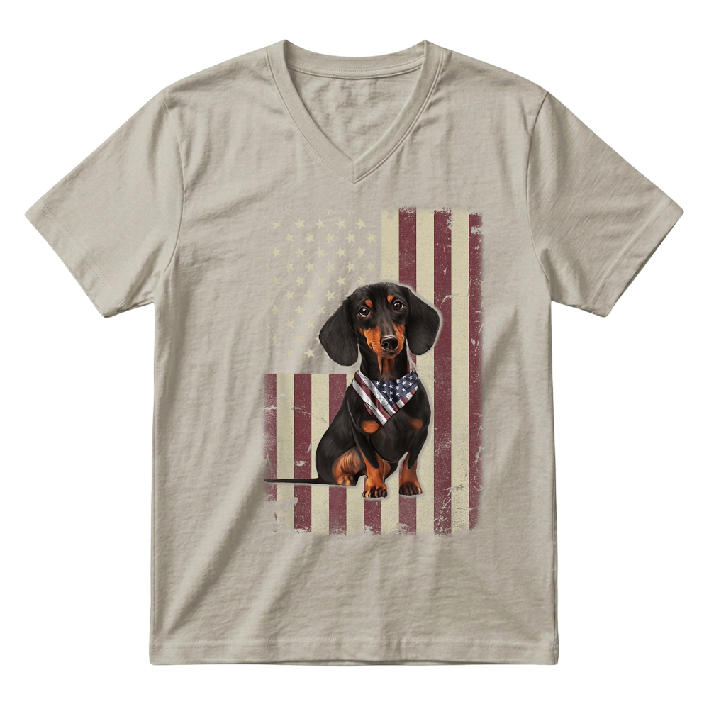 Product Dachshund American Flag Bandana 4th of July Tshirt Gifts T Shirt V-Neck T-shirt