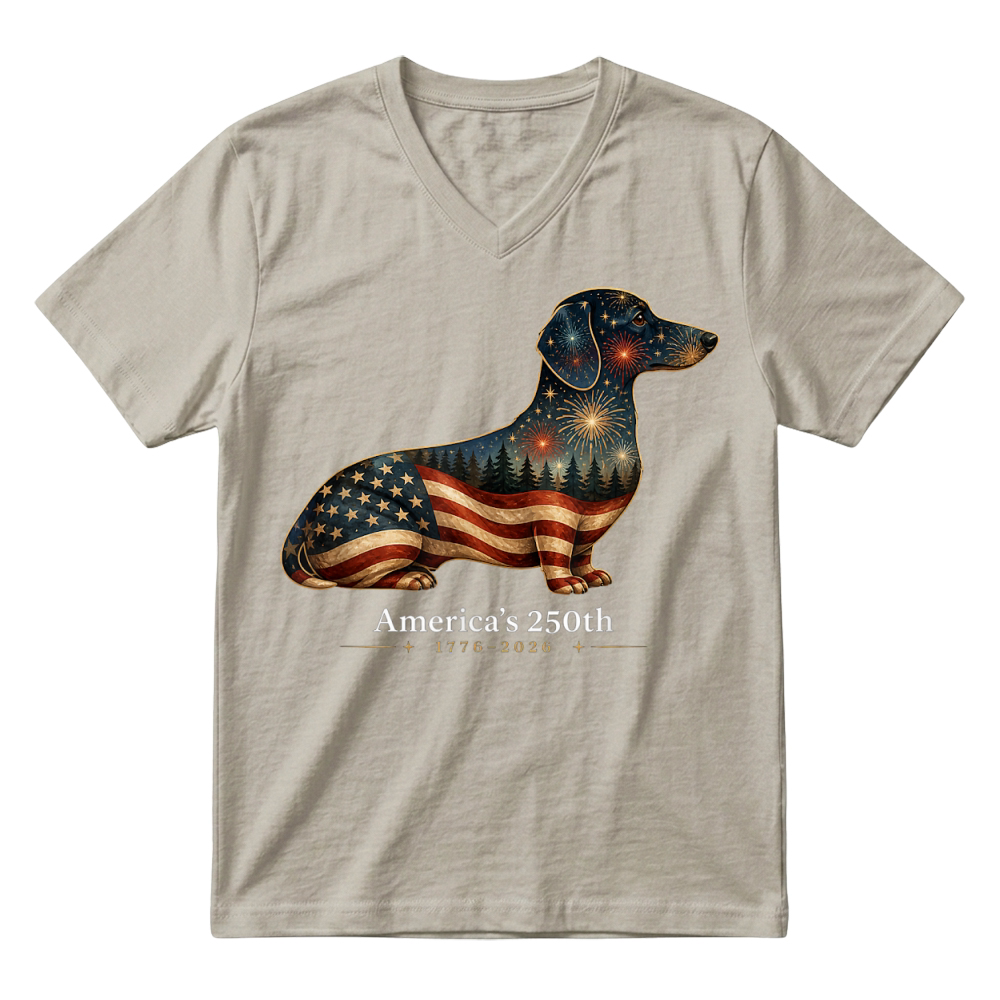 Product Dachshund America's 250th Patriotic Dog Fireworks T Shirt V-Neck T-shirt