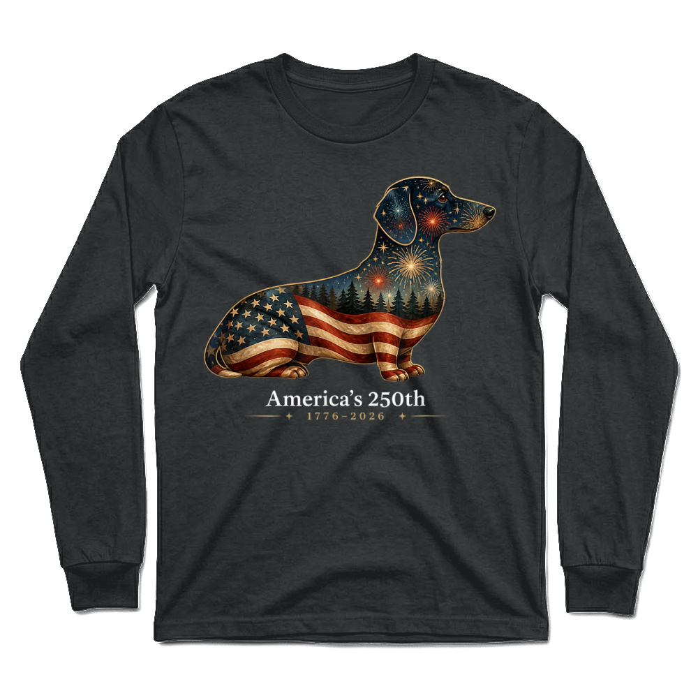 Product Dachshund America's 250th Patriotic Dog Fireworks T Shirt Unisex Longsleeve