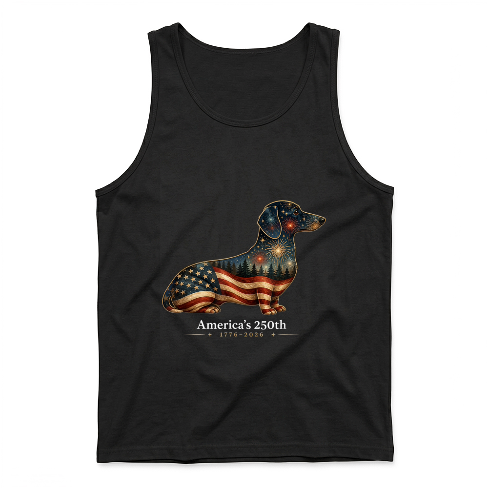 Product Dachshund America's 250th Patriotic Dog Fireworks T Shirt Tank Top