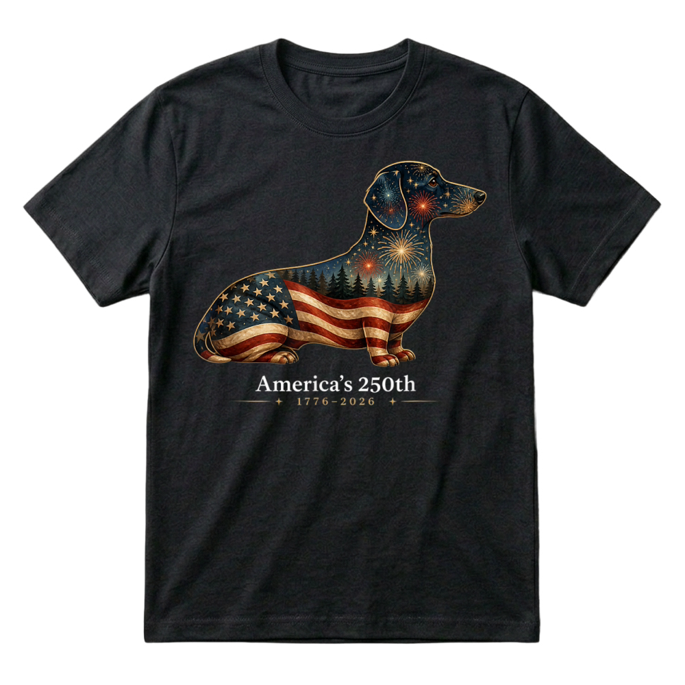Product Dachshund America's 250th Patriotic Dog Fireworks T Shirt T-Shirt