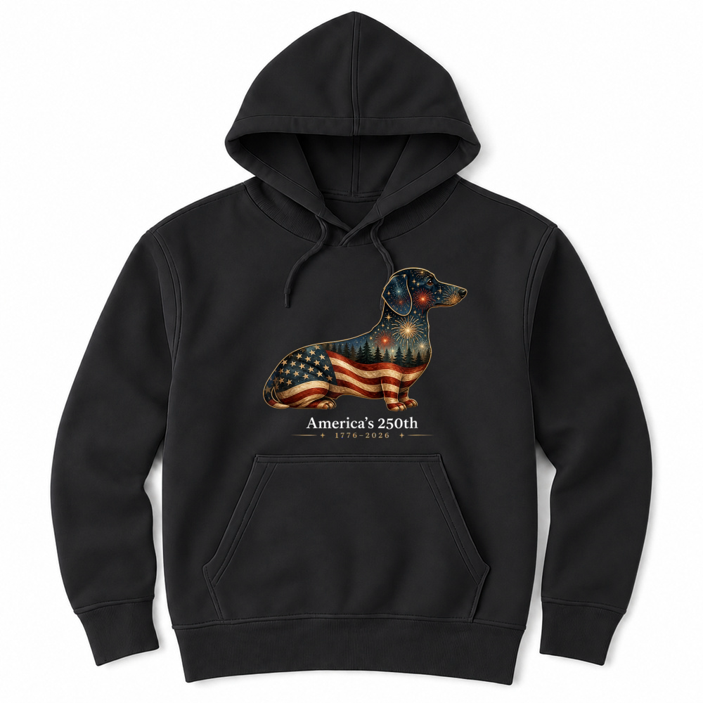 Product Dachshund America's 250th Patriotic Dog Fireworks T Shirt Unisex Hoodie