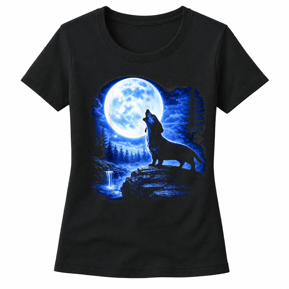 Product Dachshund Howling Moon Funny Weiner Dog Sausage Art T Shirt Women's T-shirts