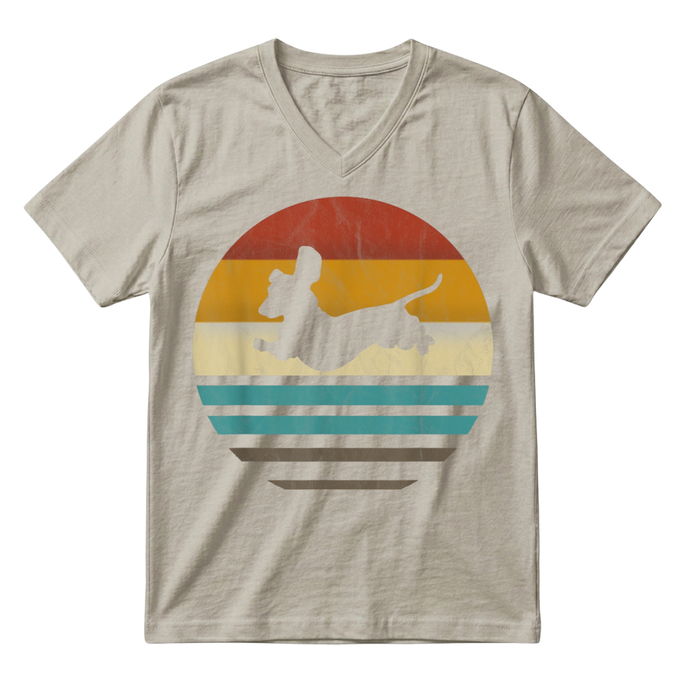 Product Dachshund Vintage Silhouette 60s 70s Retro Grunge Dog Lover V-Neck T-shirt