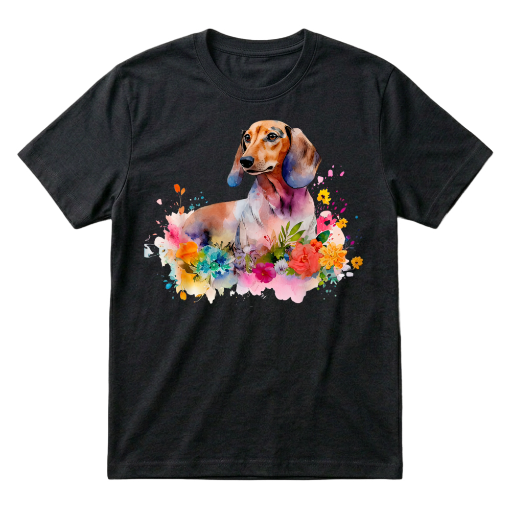 Product Dachshund Watercolor Art Dog Dog Breed Woman Kids Floral T Shirt T-Shirt