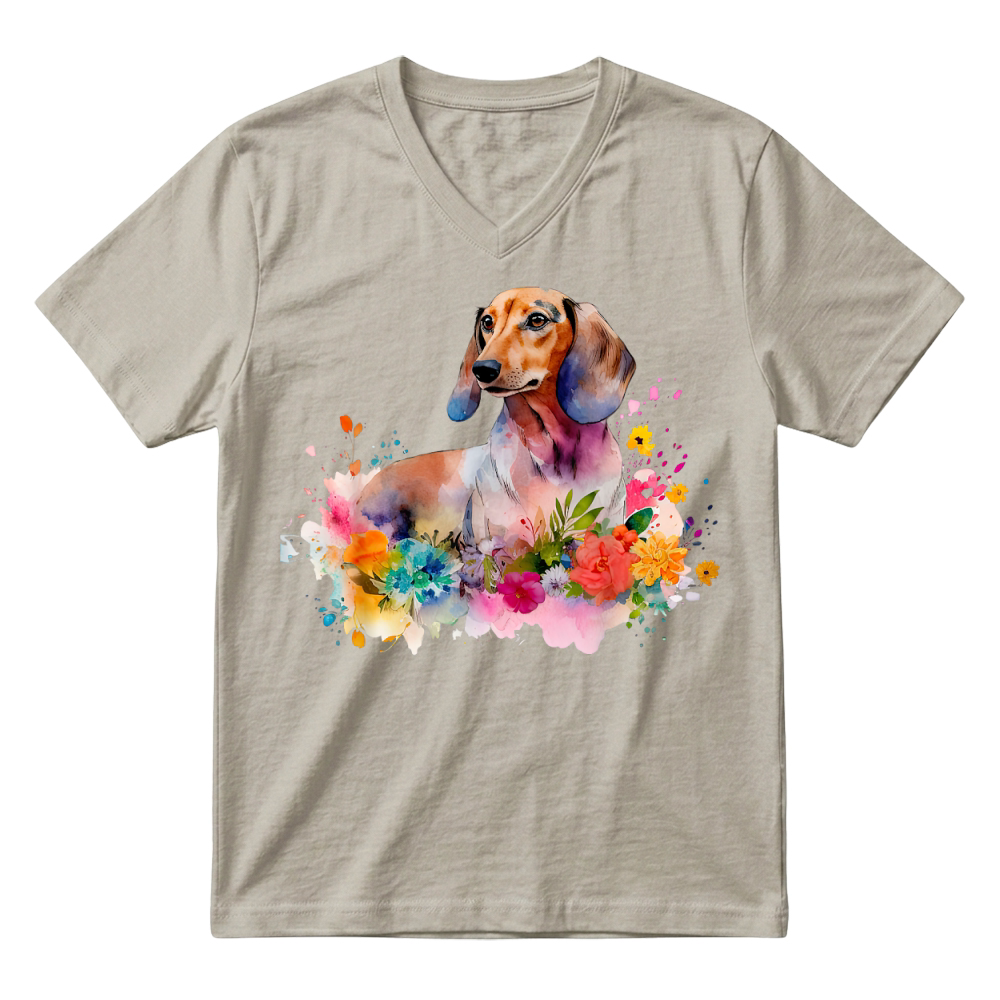 Product Dachshund Watercolor Art Dog Dog Breed Woman Kids Floral T Shirt V-Neck T-shirt