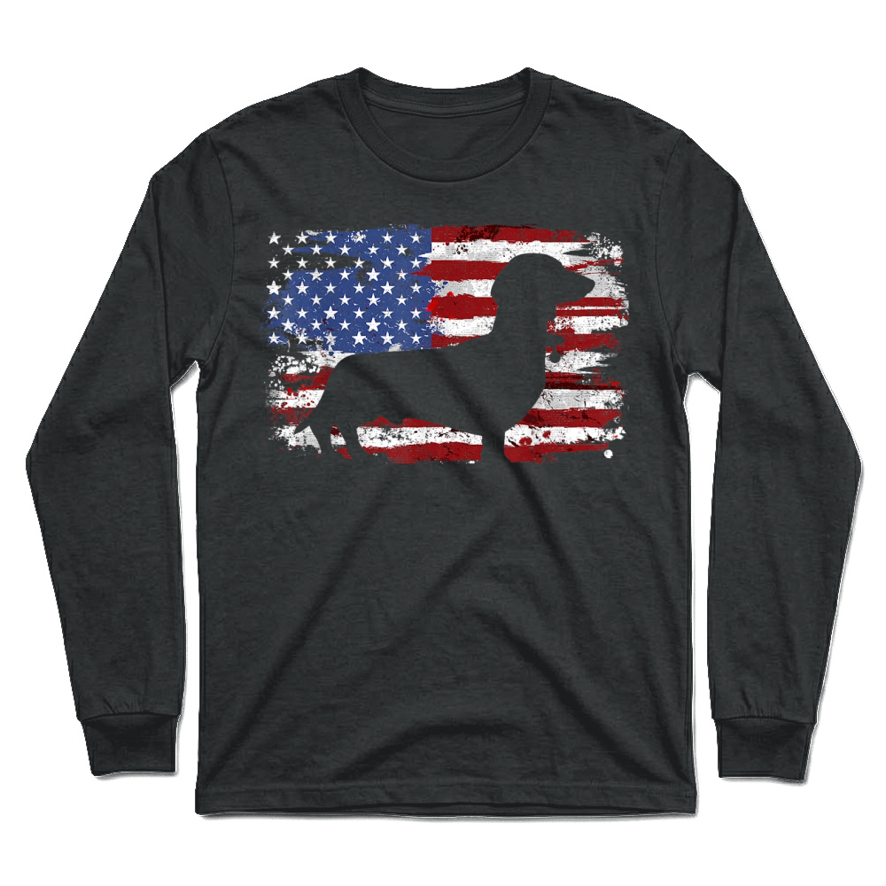 Product Dachshund Weiner Vintage American Flag T Shirt Small Unisex Longsleeve