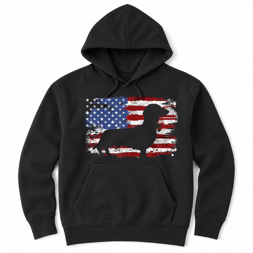 Product Dachshund Weiner Vintage American Flag T Shirt Small Unisex Hoodie