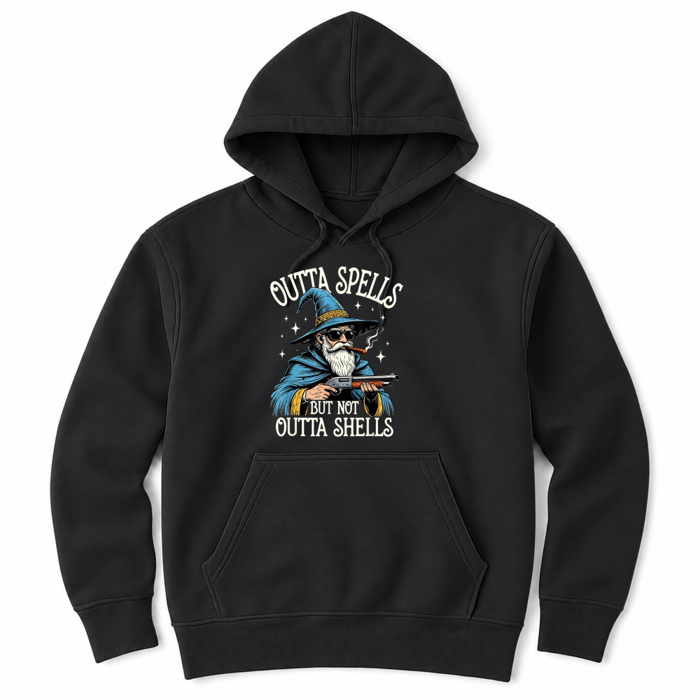Product Fantasy Wizard Meme Outta Spells But Not Outta Shells Funny T Shirt Unisex Hoodie