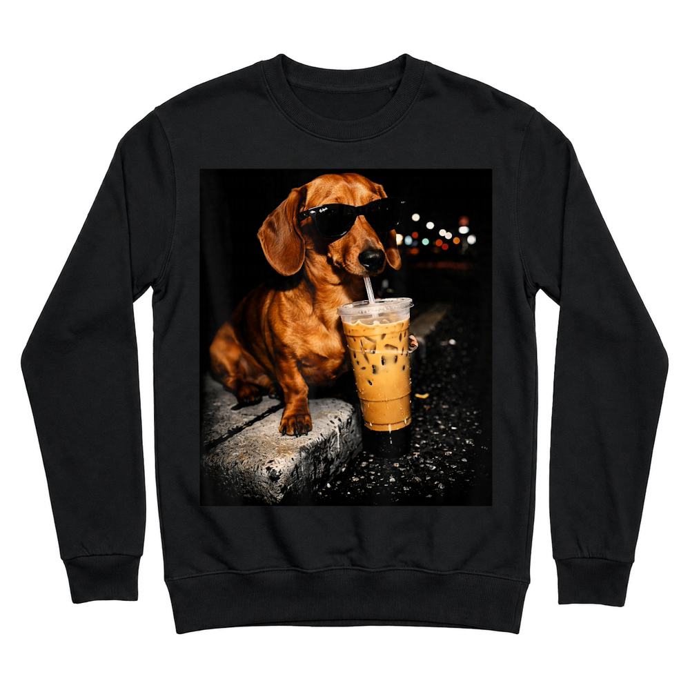 Product Funny Dachshund Drinking Iced Coffee Washed T Shirt Unisex Sweatshirt