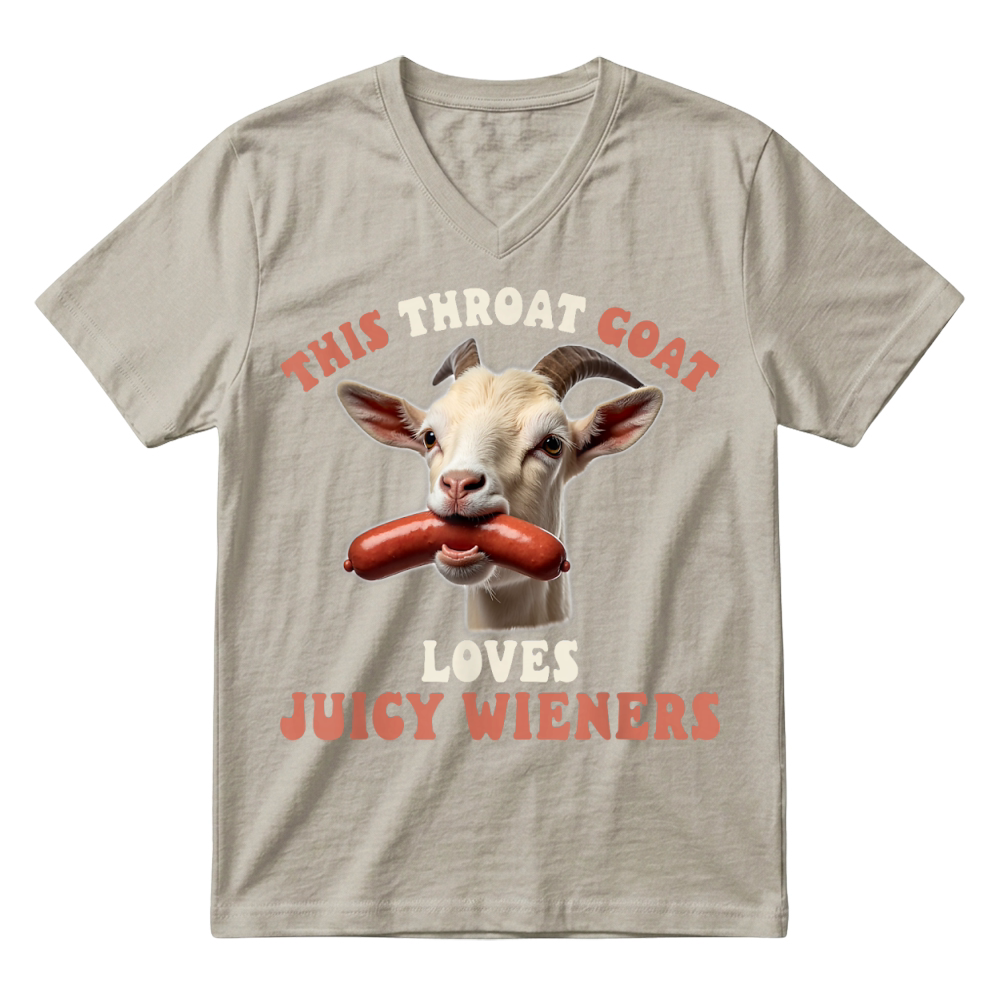 Product Funny Goat Swallows Juicy Wieners Inappropriate Adult V-Neck T-shirt