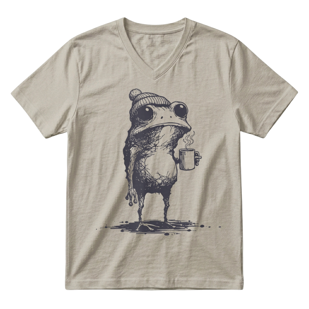 Product Funny Grumpy Frog Drinking Coffee Toad Design Men Women T Shirt V-Neck T-shirt