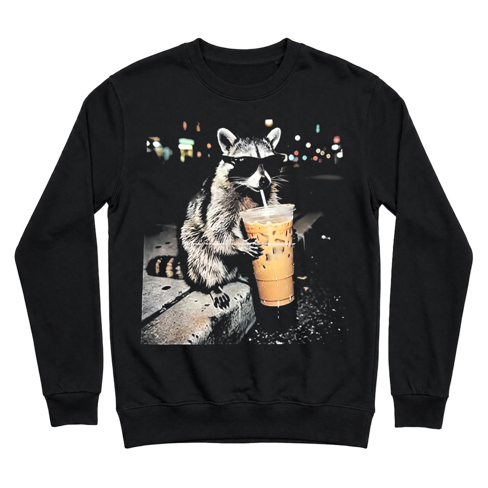 Product Funny Raccoon Drinking iced Coffee T Shirt Unisex Sweatshirt