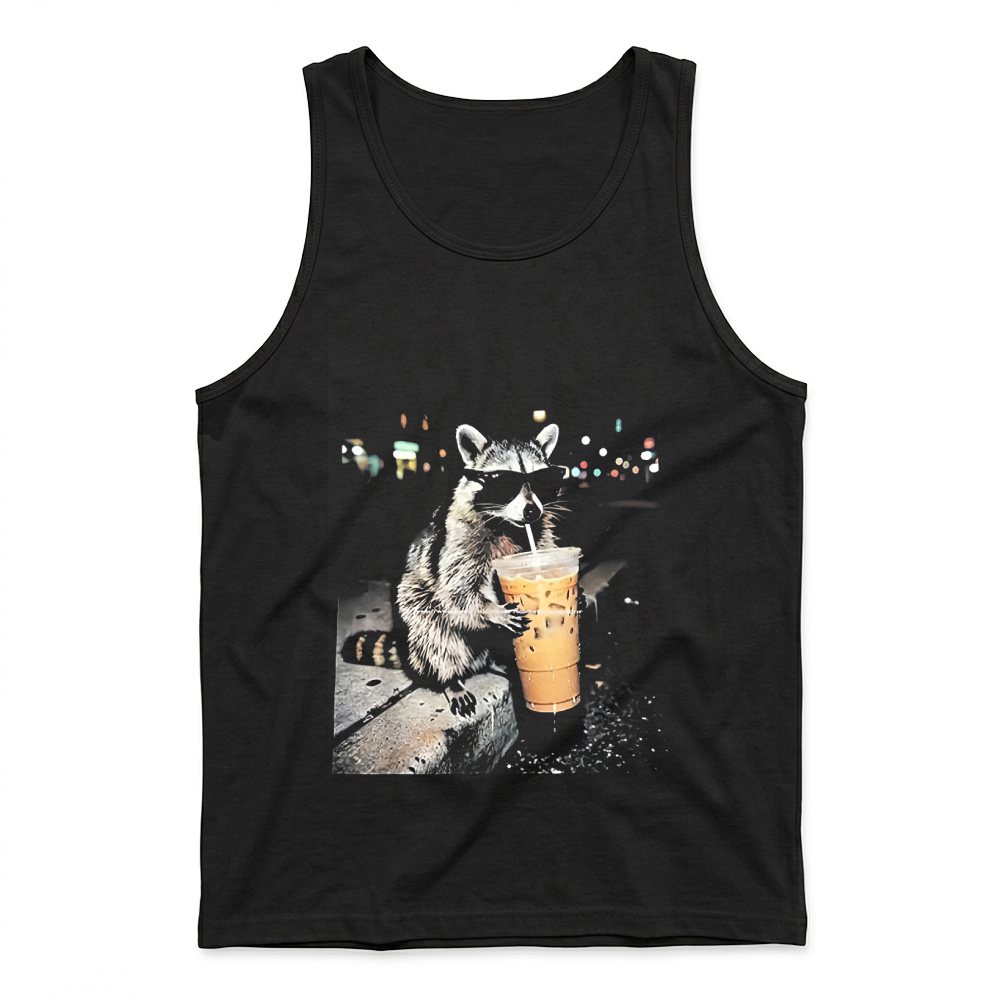 Product Funny Raccoon Drinking iced Coffee T Shirt Tank Top