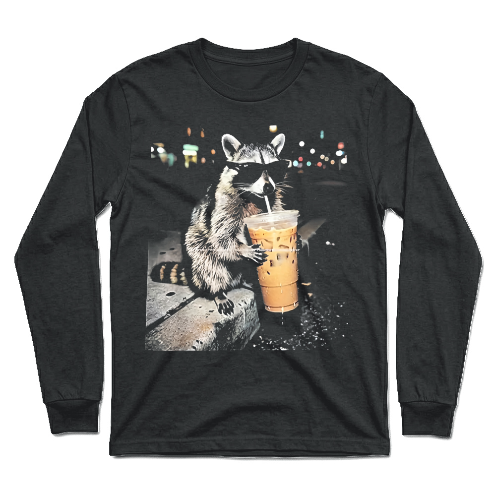Product Funny Raccoon Drinking iced Coffee T Shirt Unisex Longsleeve