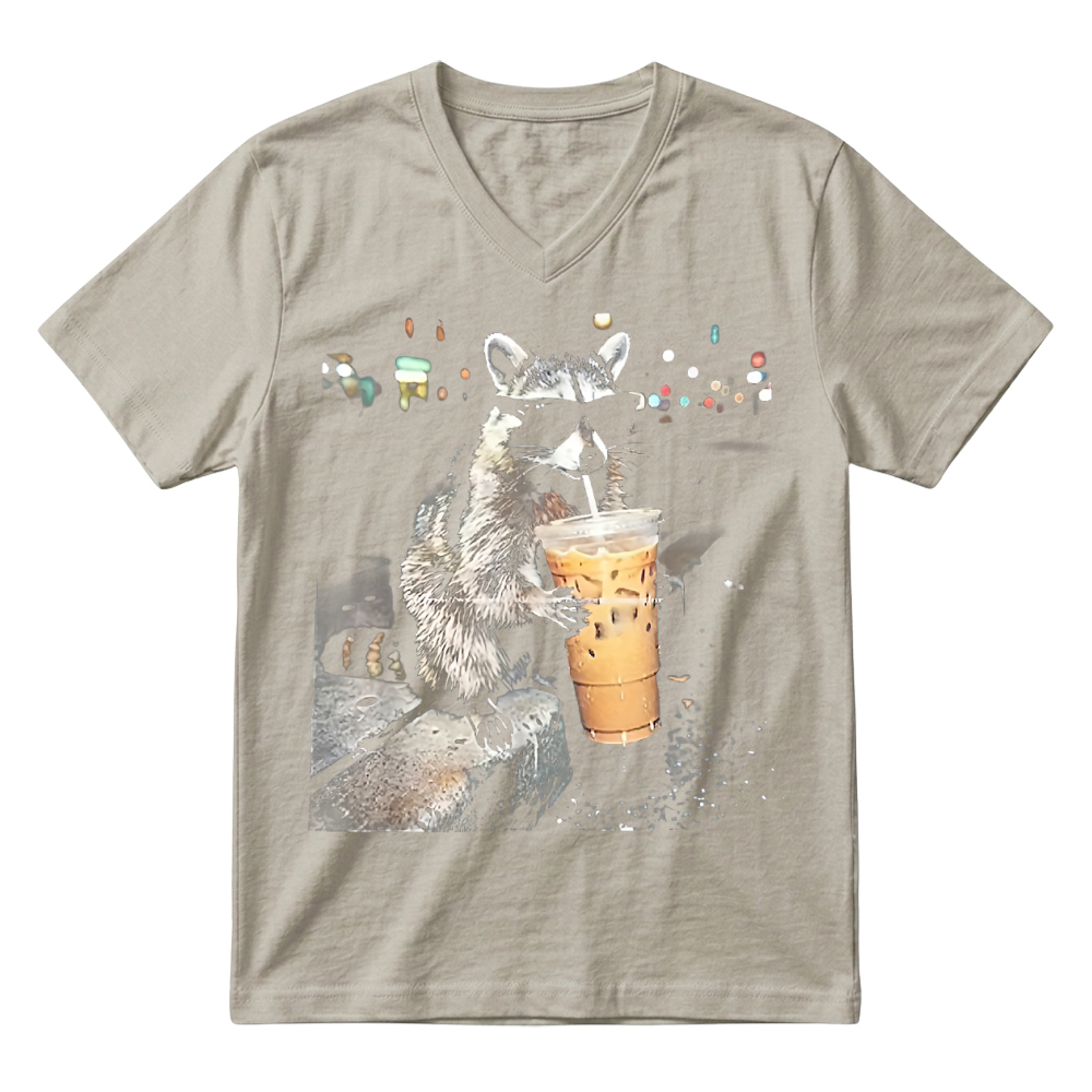 Product Funny Raccoon Drinking iced Coffee T Shirt V-Neck T-shirt