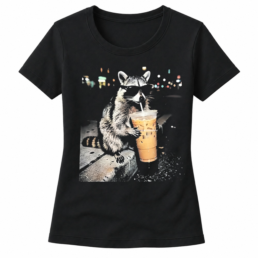 Product Funny Raccoon Drinking iced Coffee T Shirt Women's T-shirts