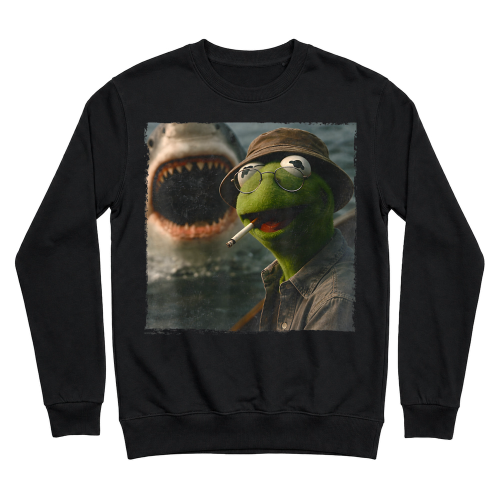 Product Funny Smoking Frog Meme Vintage Shark Attack Parody Tee T Shirt Unisex Sweatshirt