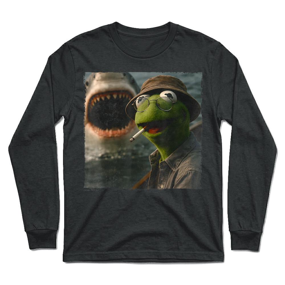Product Funny Smoking Frog Meme Vintage Shark Attack Parody Tee T Shirt Unisex Longsleeve