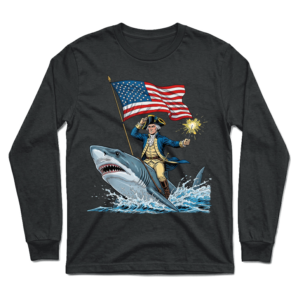 Product George Washington Riding Shark Funny July 4th American Flag T Shirt Unisex Longsleeve