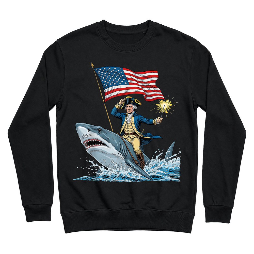 Product George Washington Riding Shark Funny July 4th American Flag T Shirt Unisex Sweatshirt