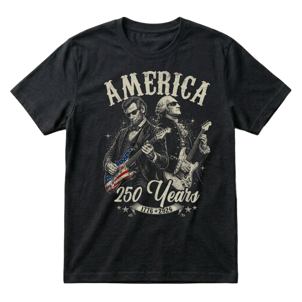 Product George Washington Lincoln Playing Guitar Abe Lincoln 250th T-Shirt