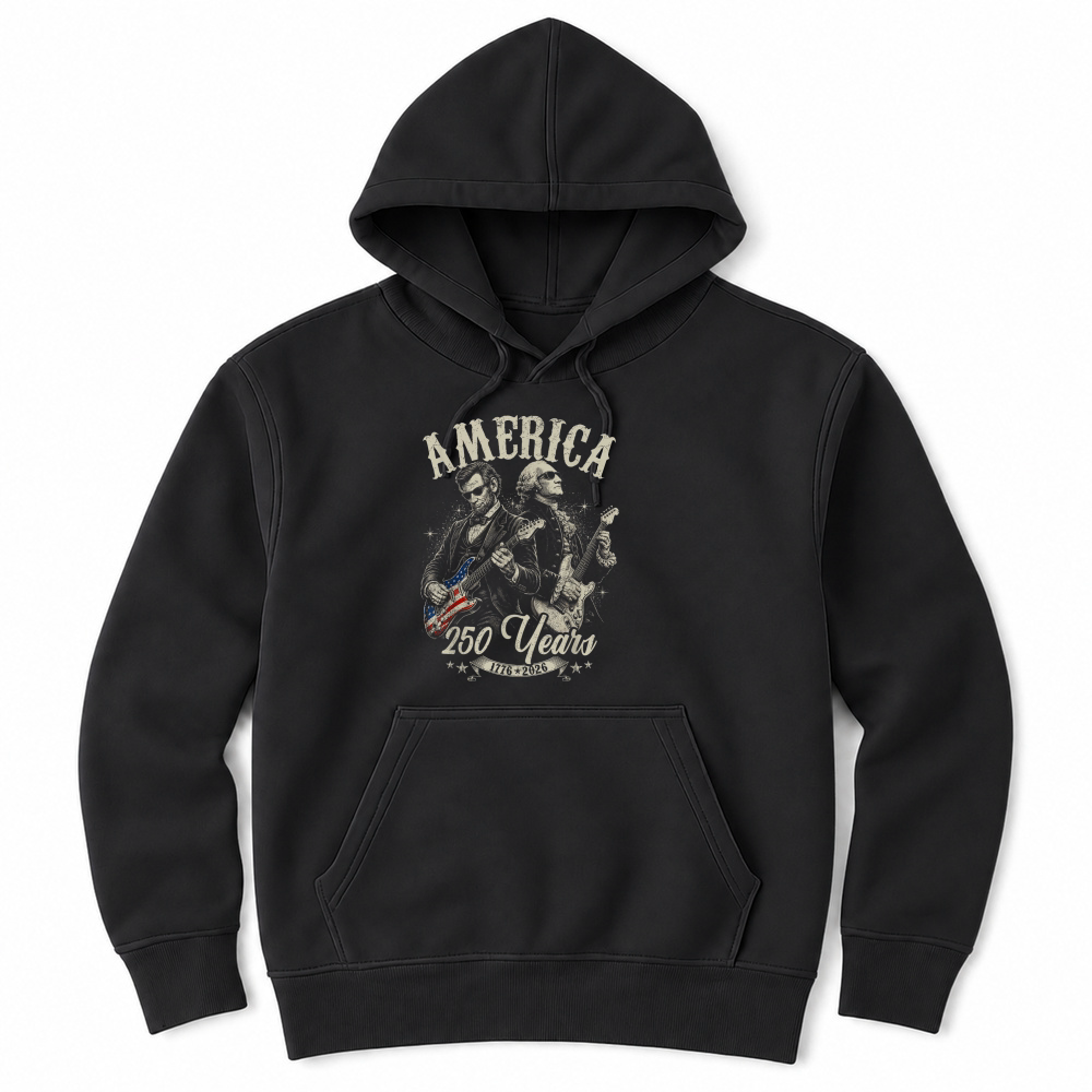 Product George Washington Lincoln Playing Guitar Abe Lincoln 250th Unisex Hoodie