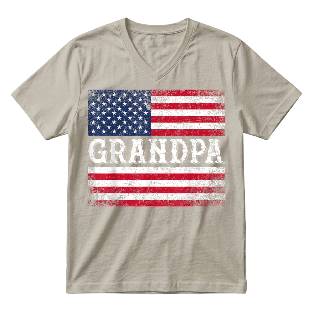 Product Grandpa Vintage USA Flag Patriotic 4th of July T Shirt V-Neck T-shirt