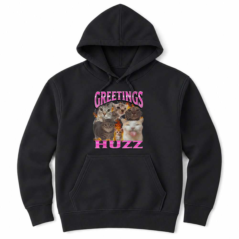 Product Greetings Huzz Funny Cat Meme Bootleg Graphic Unisex Hoodie