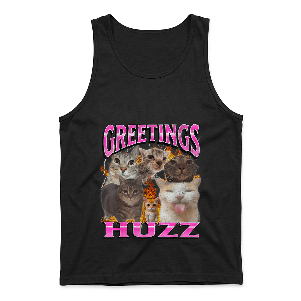 Product Greetings Huzz Funny Cat Meme Bootleg Graphic Tank Top