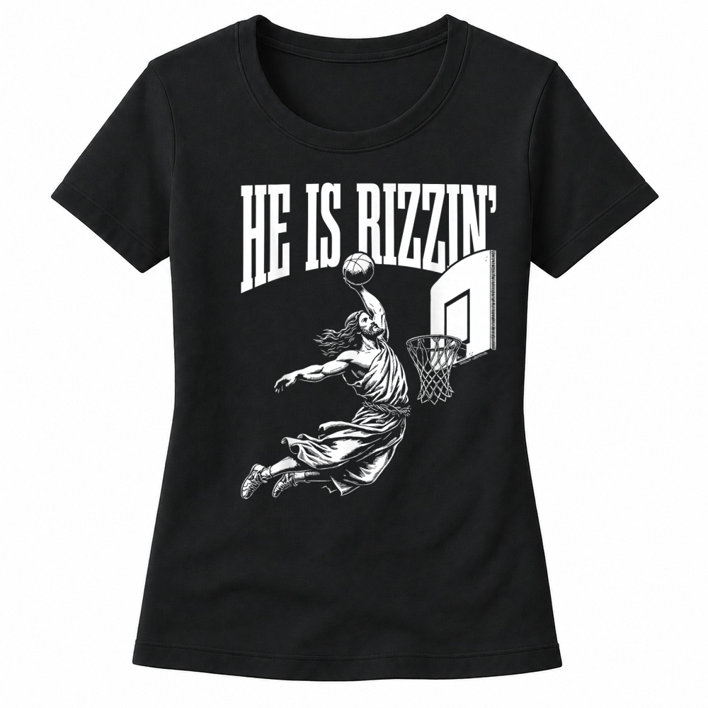 Product He is Rizzin Funny Jesus Basketball Meme Easter Christian T Shirt Women's T-shirts