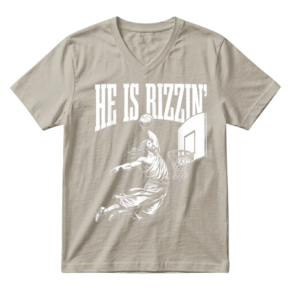 Product He is Rizzin Funny Jesus Basketball Meme Easter Christian T Shirt V-Neck T-shirt