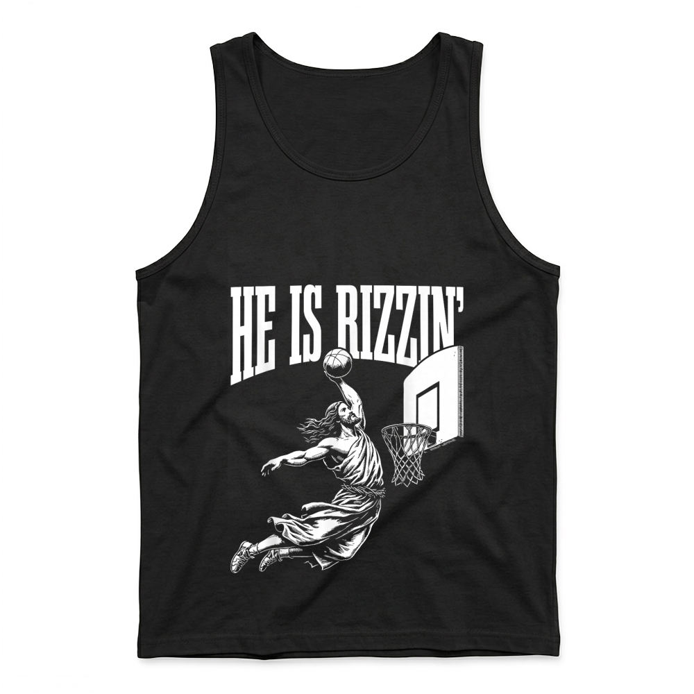 Product He is Rizzin Funny Jesus Basketball Meme Easter Christian T Shirt Tank Top
