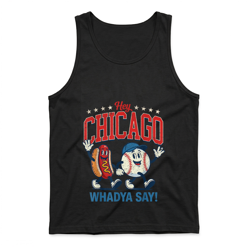 Product Hey Chicago Whadya Say Baseball and Hot Dog 4th of July Men T Shirt Tank Top