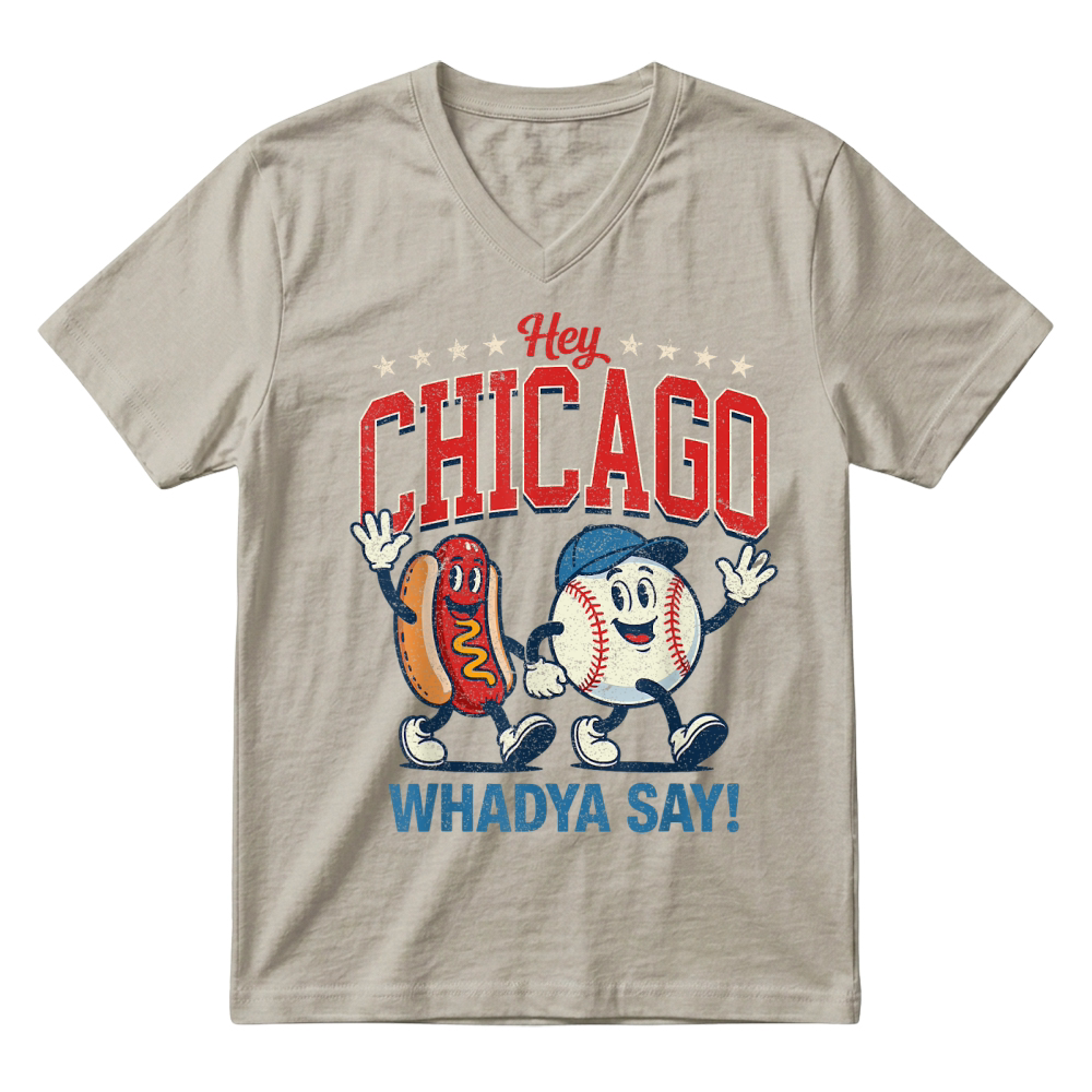 Product Hey Chicago Whadya Say Baseball and Hot Dog 4th of July Men T Shirt V-Neck T-shirt