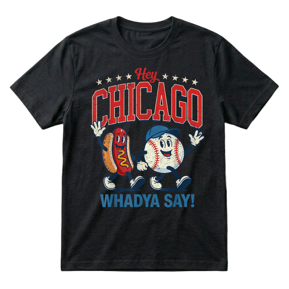 Product Hey Chicago Whadya Say Baseball and Hot Dog 4th of July Men T Shirt T-Shirt