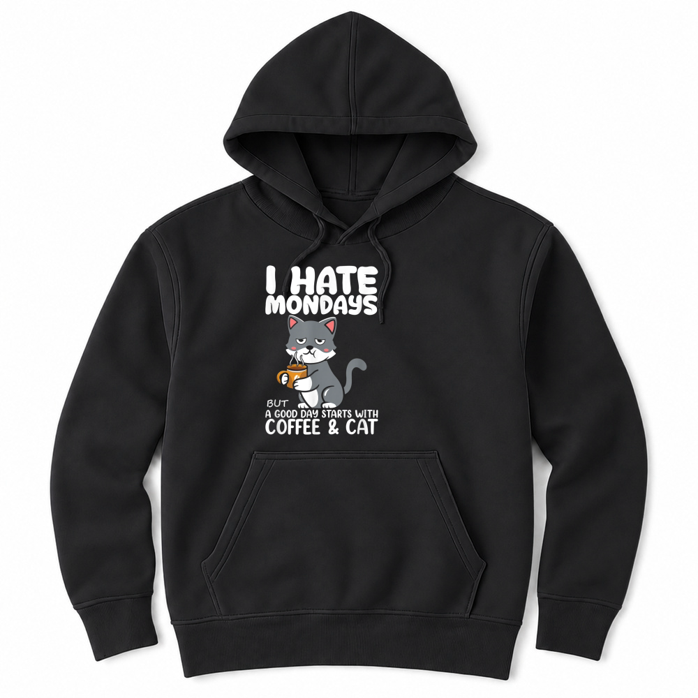 Product I Hate Mondays But Good Days Start With Coffee And Cat t shirt Unisex Hoodie