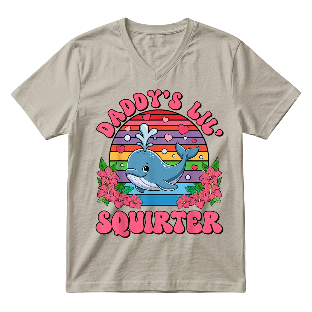 Product Inappropriate Funny Daddy's Lil Squirter Embarrassing Women V-Neck T-shirt